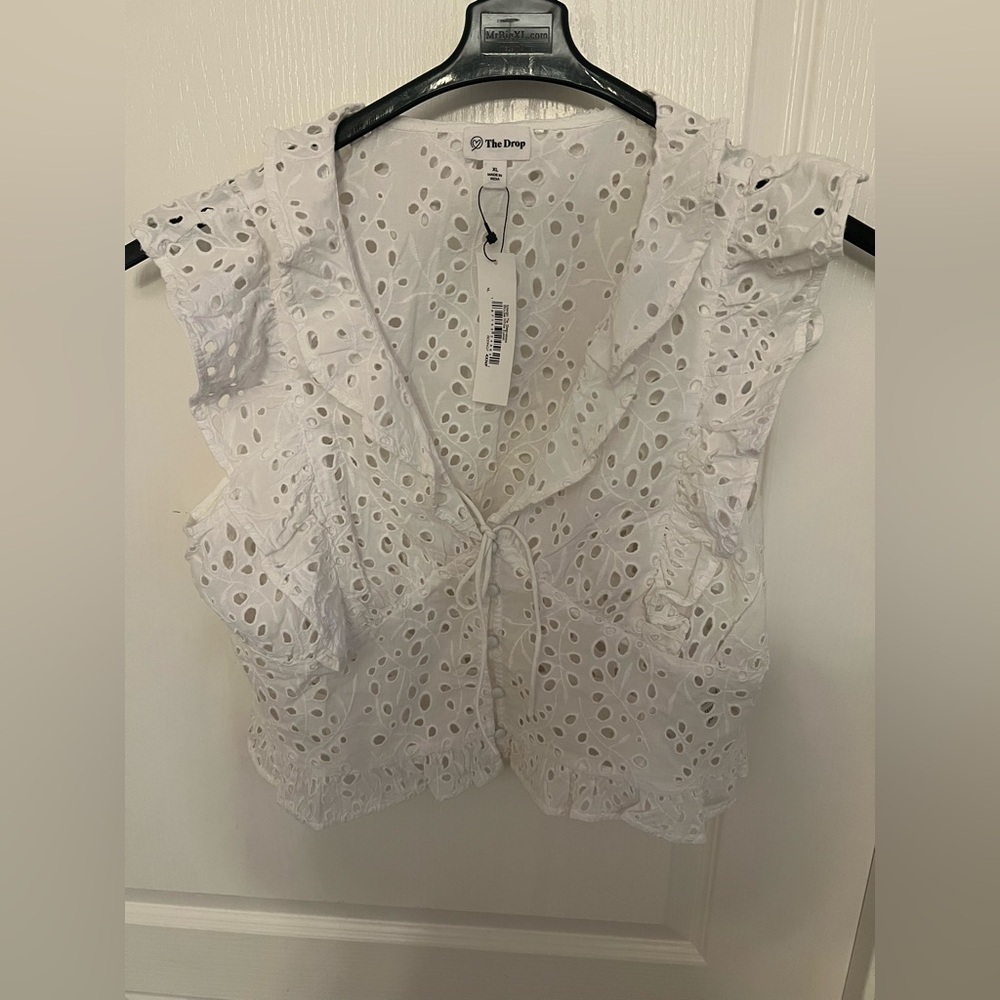 The Drop Women's White Eyelet Blouse - Picture 1 of 3